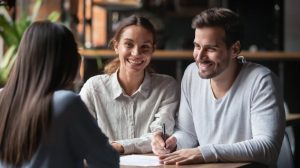 Home buyers speaking with a professional for guidance